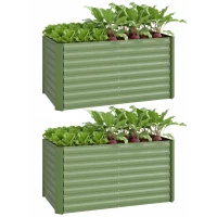 Outsunny 4' x 2' x 2' Raised Garden Bed, Set of 2 Galvanized Planter Box for Vegetables, Flowers, Herbs, Green(m-9)