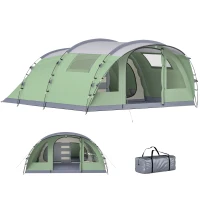 Outsunny Multi-Room Camping Tent for 5 Person, Easy Set up Large Family Tent with 4 Windows, Porch, Light Green(m-13)