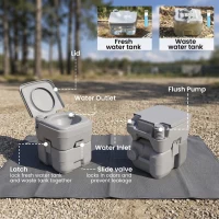 Outsunny Portable Toilet for Adults, Travel Toilet with 2 Detachable Tanks, Camping Toilet for Trips, 5.3 Gallon (20L), Grey(m-4)