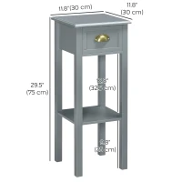HOMCOM Bedside Table Set of 2, Narrow Side Table with Drawer and Shelf, 2 Tier Tall Nightstand for Bedroom, Grey(m-3)