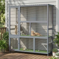 PawHut Catio Outdoor Cat Enclosure, 77" H Wooden Cat House with Weatherproof Roof, Platforms and Scratching Post(m-8)