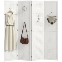 HOMCOM 5.6 Ft. Tall 4-Panel Room Divider, Pegboard Panel Folding Privacy Screen, Partition Wall Divider for Bedroom, White(m-9)
