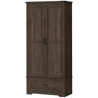 HOMCOM 69" Tall Farmhouse Kitchen Pantry Cabinet with 2 Doors, Drawer and Adjustable Shelves, Dark Brown(m-3)