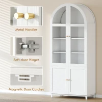 HOMCOM Arched Kitchen Pantry Cabinet, 71" Tall Farmhouse Kitchen Storage Cabinet with Acrylic Glass Doors, White(m-7)