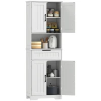 HOMCOM Kitchen Buffet with Hutch, 68" Tall Kitchen Pantry Cabinet with Small Open Counter, 4 Doors, Drawer, White(m-9)