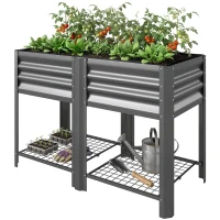 Outsunny Raised Garden Bed with Legs Storage Shelf Elevated Planter Box 31.5" for Flowers Vegetables Dark Grey(m-2)