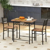 HOMCOM 3-Piece Small Dining Table Set for 2, Kitchen Table and Chairs with Storage Rack and Steel Frame, Brown(m-10)