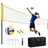 Soozier 31ft Portable Volleyball Net Set with Adjustable Height Steel Poles, Volleyball, Boundary Line and Carrying Bag(m-9)