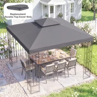 Outsunny 10' x 10' Square 2-Tier Gazebo Canopy Replacement Top Cover Outdoor Garden Sun Shade, Replacement Top Only, Dark Grey(m-9)