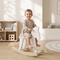 Qaba Wooden Rocking Horse Toddler Baby Ride-on Toys for Kids 1-3 Years with Classic Design & Solid Workmanship, White(m-10)