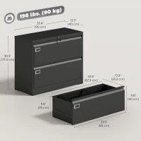 HOMCOM Lateral Filing Cabinet with 2 Drawers, Lockable Steel File Cabinet for A4/Letter/Legal Size Files, Black(m-3)