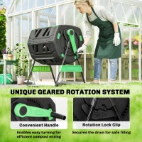 Outsunny Compost Bin Outdoor, 53 Gal Dual Chamber Tumbling Composter with Adjustable Vents, BPA Free Tumbling Composter, Green(m-5)