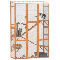 PawHut Large Outdoor Catio with 6 Jumping Platforms, Scratching Post, 2 Ramps, Waterproof Roof, Orange(m-9)