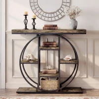 HOMCOM 39.4" Console Table with Storage Shelves, Industrial Sofa Table for Living Room, Hallway, Rustic Oak(m-2)