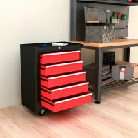 HOMCOM 5 Drawer Roller Tool Chest, Lockable Toolbox, Storage Organizer with Handle for Workshop Mechanics Garage, Black and Red(m-8)