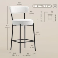 HOMCOM Set of 2 Barstools, Upholstered Bar Stools with Backrest, Footrest for Kitchen Island, Dining Room, Cream White(m-3)