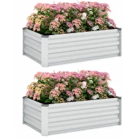 Outsunny Galvanized Raised Garden Beds, Outdoor Planter Box, Set of 2, for Flowers, Herbs and Vegetables, Silver(m-9)