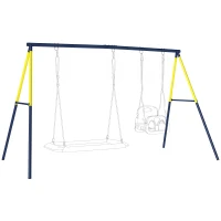 Qaba Kids Swing Set, Heavy Duty Metal 2 Seat Swing Stand Set with Ground Stakes, Supports 150 kg, Indoor Outdoor, Blue(m-9)
