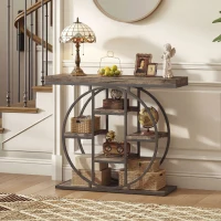 HOMCOM 39.4" Console Table with Storage Shelves, Industrial Sofa Table for Living Room, Hallway, Rustic Oak(m-10)
