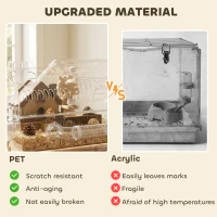 PawHut Hamster Cage with Large Wheel & Hideout, Small Animal Habitat with Accessories, Clear Pet House, 21.5" x 11.8" x 12.6",(m-6)