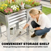 Outsunny Raised Garden Bed with Legs Storage Shelf Elevated Planter Box 31.5" for Flowers Vegetables Silver(m-7)