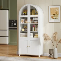 HOMCOM Arched Kitchen Pantry Cabinet, 71" Tall Farmhouse Kitchen Storage Cabinet with Acrylic Glass Doors, White(m-8)