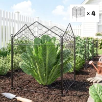 Outsunny 4 Pack Garden Cloches for Plants, 12" x 14" Metal Crop Cage, Plant Cages to Keep Animals Out, Black(m-1)