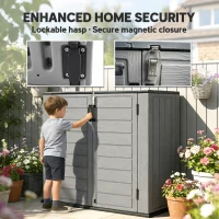 Outsunny 33 Cu.ft Plastic Outdoor Storage Shed, Storage Cabinet Tool Box with Lockable Double Doors and Flip-Top Lid Light Grey(m-7)