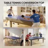 Soozier 9 ft Folding Ping Pong Table Top for Pool Tables, Table Tennis Conversion Top with Net, Foam Padding, Blue(m-4)