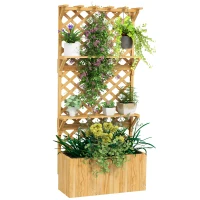 Outsunny Raised Garden Bed, Wooden Planter with Trellis, Hanging Roof, Plant Shelf, Drainage Holes and Bed Liner, Nature Wood(m-9)