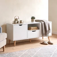 HOMCOM TV Stand with Storage for up to 50" TV, Modern TV Table with Open Shelf, Drawer and 2 Cabinets, White(m-8)