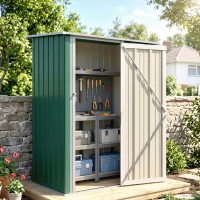 Outsunny 5 x 3ft Outdoor Storage Shed Metal Garden Shed Cabanon with Sloped Roof, Lockable Door for Tool, Green(m-1)