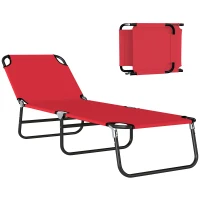 Outsunny Outdoor Folding Lounge Chair, Steel Tanning Chair with Reclining Back, Breathable Mesh for Beach, Yard, Patio, Red(m-13)