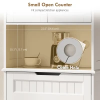 HOMCOM Kitchen Buffet with Hutch, 68" Tall Kitchen Pantry Cabinet with Small Open Counter, 4 Doors, Drawer, White(m-5)