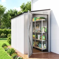 Outsunny 4' x 8' Outdoor Storage Shed Lean to Shed Outdoor Metal Tool Shed with Lockable Door and Air Vents, White(m-1)