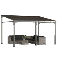 Outsunny 13' x 10' Lean to Gazebo, Hardtop Wall Mounted Outdoor Pergola with Polycarbonate Roof and Metal-Aluminium Frame(m-9)