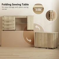 HOMCOM Sewing Machine Table with Drop Leaf, Folding Craft Table with 2 Doors and Adjustable Shelf for Small Spaces, Natural(m-5)