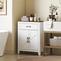 HOMCOM Farmhouse Bathroom Storage Cabinet, Bathroom Cabinet with Barn Doors and Adjustable Shelf, White(m-8)