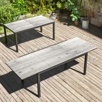 Outsunny 63"-94.5" Extendable Patio Dining Table for 6-8 Person, Outdoor Dining Table with Aluminium Edging, Steel Frame, Grey(m-3)