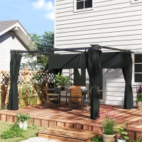 Outsunny 10' x 13' Pergola with Retractable Canopy and Curtains, UPF30+ Sun Shade Shelter for Grill, Garden, Backyard, Deck