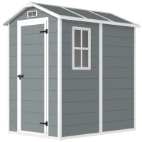 Outsunny 6' x 4' Outdoor Storage Shed, Plastic Shed with Floor, Window, Lockable Door and Vents for Outdoor Patio Storage, Gray(m-1)