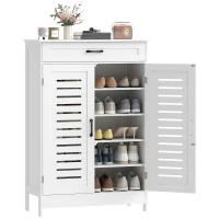 HOMCOM Shoe Cabinet with Louvered Doors, Modern Shoe Storage Cabinet with Drawer and Adjustable Shelves, White(m-9)