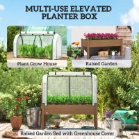 Outsunny Raised Garden Bed with PE Greenhouse Cover Outdoor Elevated Wood Planter Box for Herbs and Vegetables Brown(m-6)