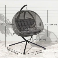 Outsunny Double Egg Chair with Stand, 2 Person Hanging Swing Egg Chair with Cushion, Pockets, Grey(m-3)