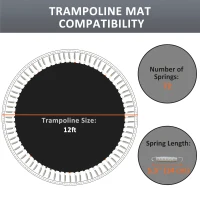 Soozier Trampoline Mat Replacement with Spring Pull Tool and 72 V-Hooks, Fits 12ft Trampoline, Using 5.5" Springs, Black(m-4)