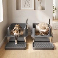 PawHut 2 Pack XL Stainless Steel Litter Box, Metal Cat Litter Box High Sided with Tracking Step & Stainless Steel Scoops(m-9)