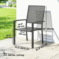 Outsunny Stackable Patio Chairs Set of 2, Outdoor Dining Chairs with Faux Wicker Steel Mesh Back, Slatted Seat, Armrests, Black(m-3)