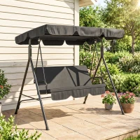 Outsunny 3-Seater Outdoor Porch Swing with Adjustable Canopy, Patio Swing Chair for Garden, Poolside, Backyard, Black(m-1)