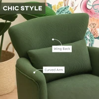HOMCOM Modern Accent Chair, Upholstered Armchair with Solid Wood Legs and Lumbar Pillow for Living Room, Green(m-6)