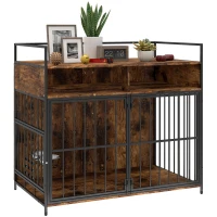 PawHut Dog Crate Furniture with Rotating Feeding Station Dog Kennel End Table Storage Shelves, Rustic Brown(m-9)